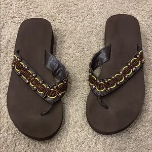 Beaded Brown Flip Flops